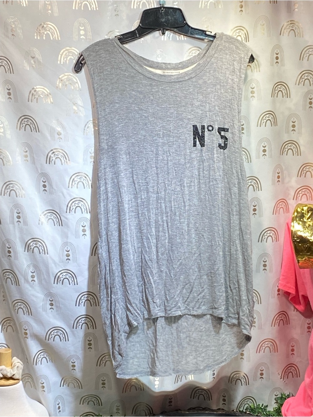 Light Gray Sleeveless Tunic Tank Top with N°5 Print